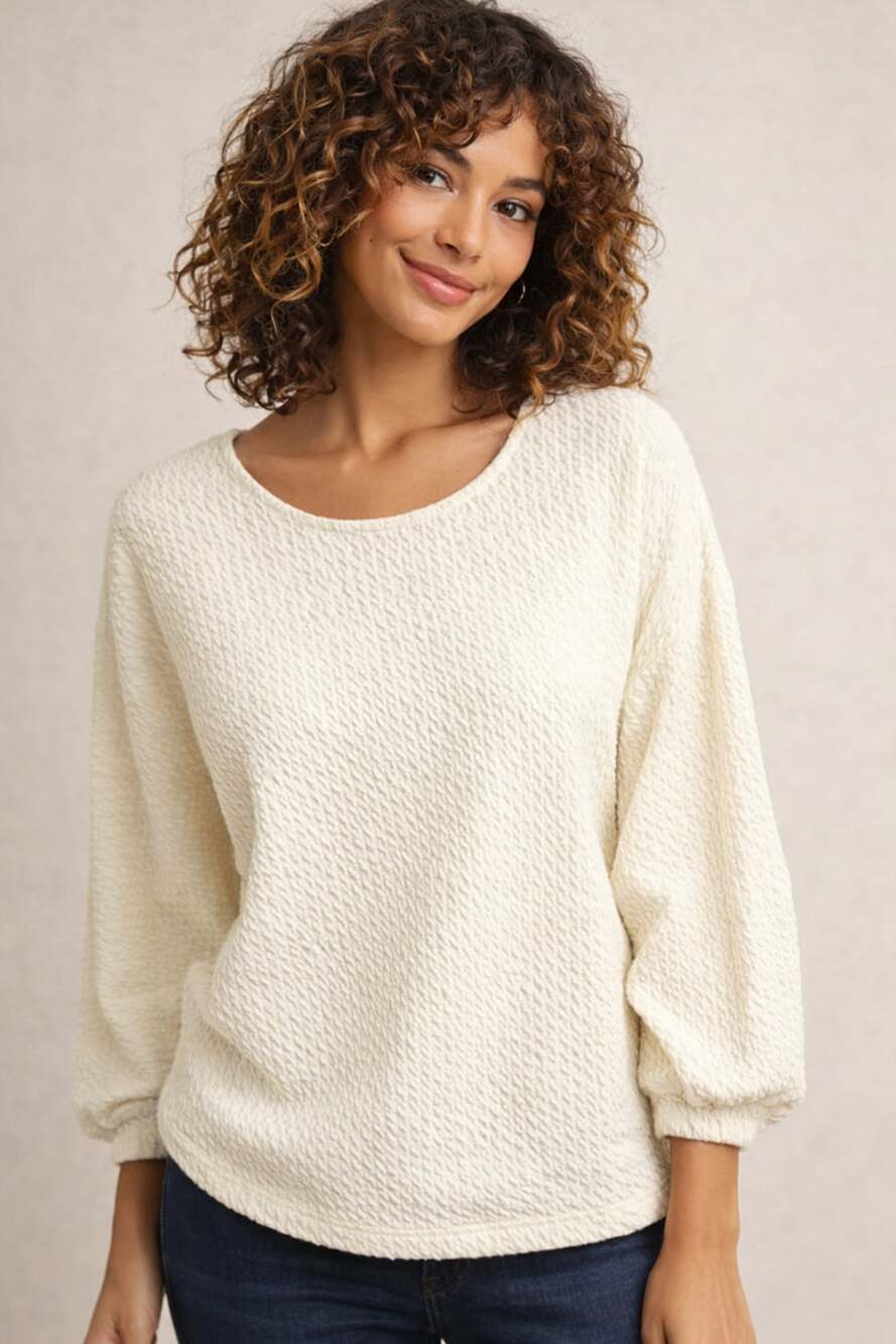 Anthropologie Arya White Cream Textured Long Sleeve Pullover Top Size M
